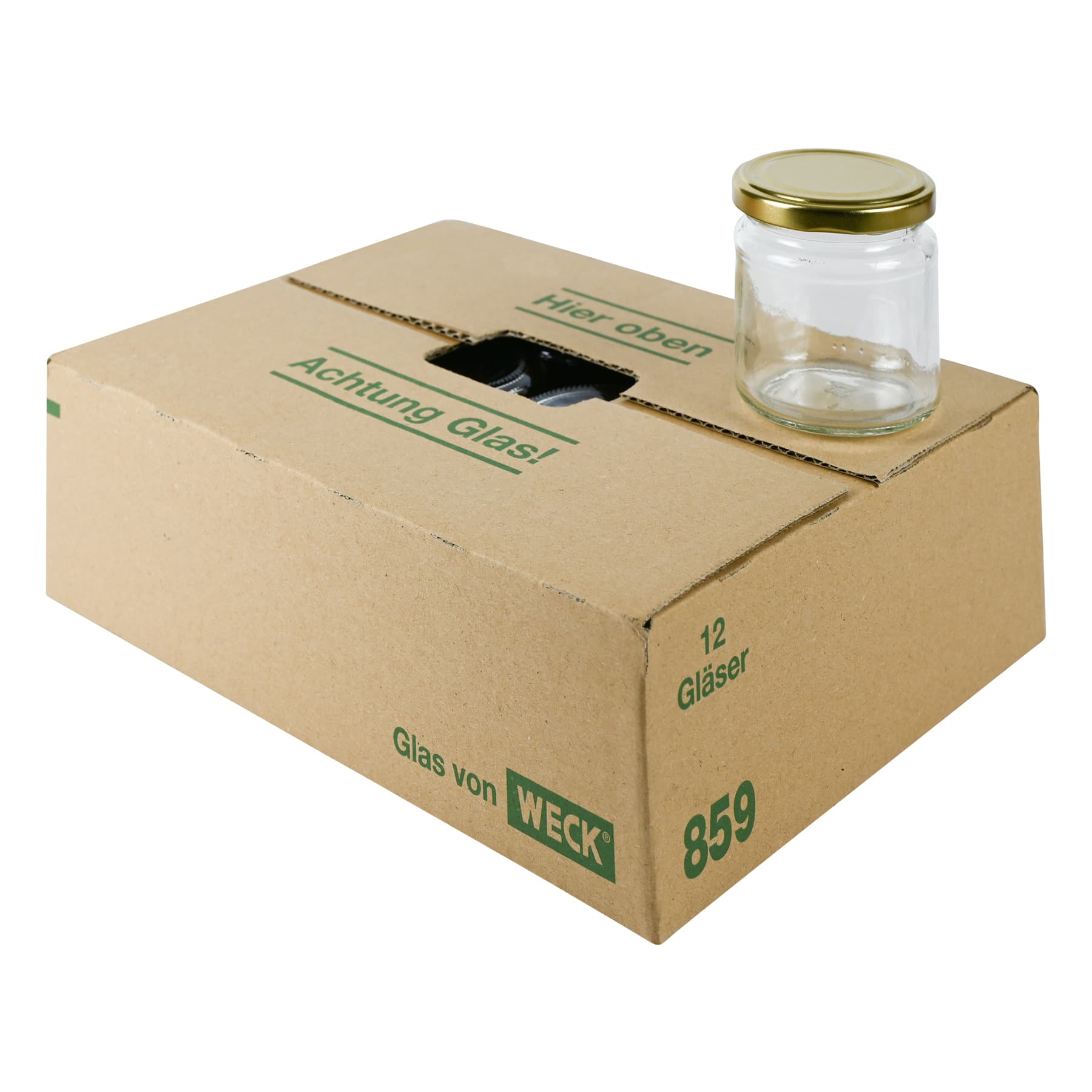 Rundglas 250 g (212 ml), mit T0 Deckel gold 66mm in Karton Weckglas 859 nur Selbstabholung