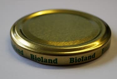 Twist Off Deckel Metall gold mit Biolandaufdruck 66 mm, Abverkauf solange Vorrat reicht