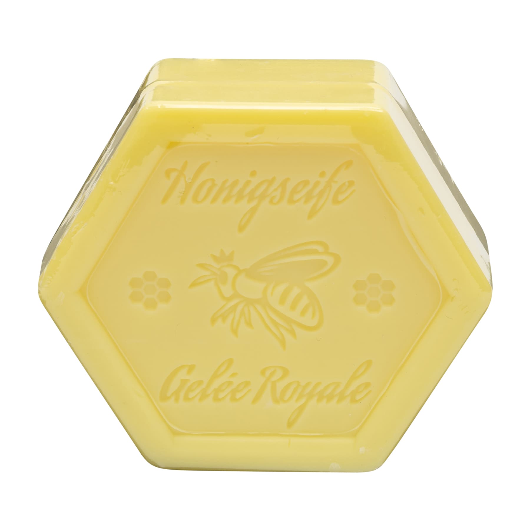Honigseife mit Gelee Royale 100 g in Sechseckform, foliert, mit dem beigelegten Etikett